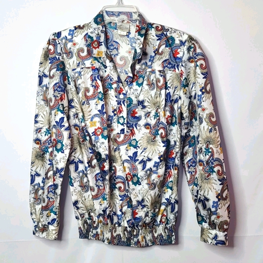 Pykettes floral abstract long sleeve pleated top 8